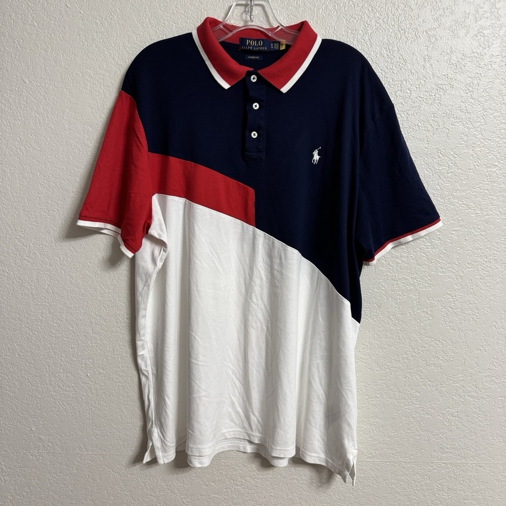 Polo Ralph Lauren Shirt Mens XL Red White Blue Color Block Classic Fit